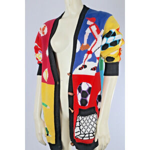 Vintage Jack Be Quick NYC Embroidered Sports Ball Cardigan Sweater 100% Cotton M